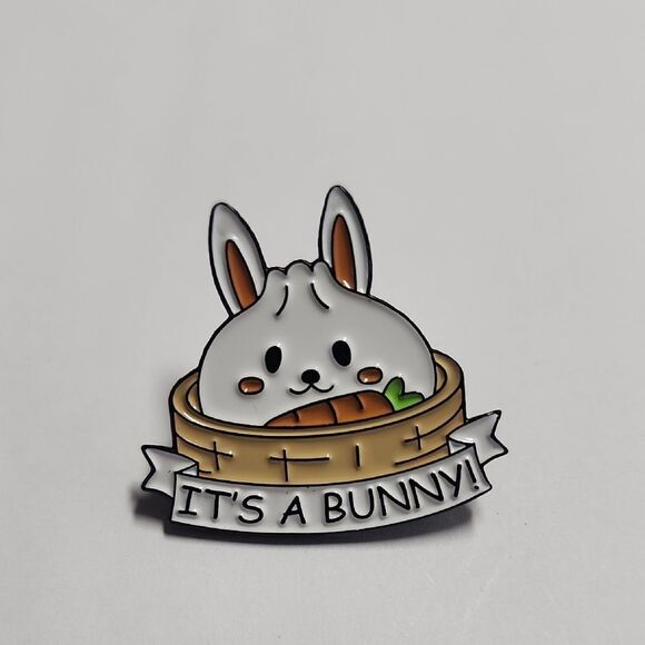 No Brand Jewelry - Cute Bunny Dumpling Enamel Pin - White and Brown